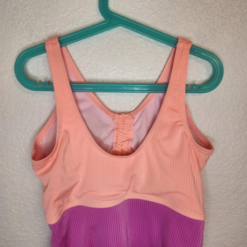 Justice Beach Two-Tone Peach and Purple One-Piece Swimsuit youth L 12 14